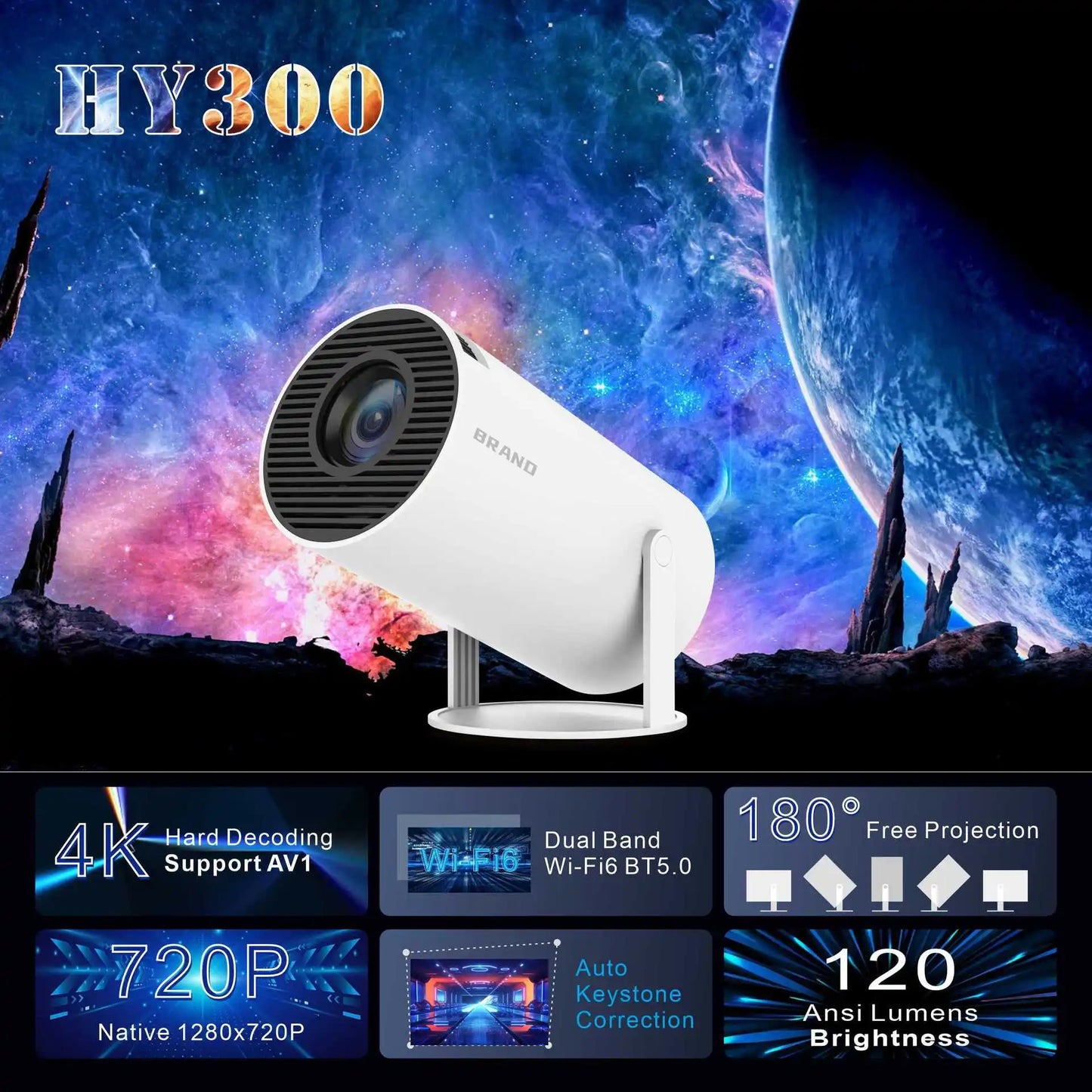 HY300 Pro Smart Mini Projector – Android, 4K Support, Auto Focus, Portable Home Theater